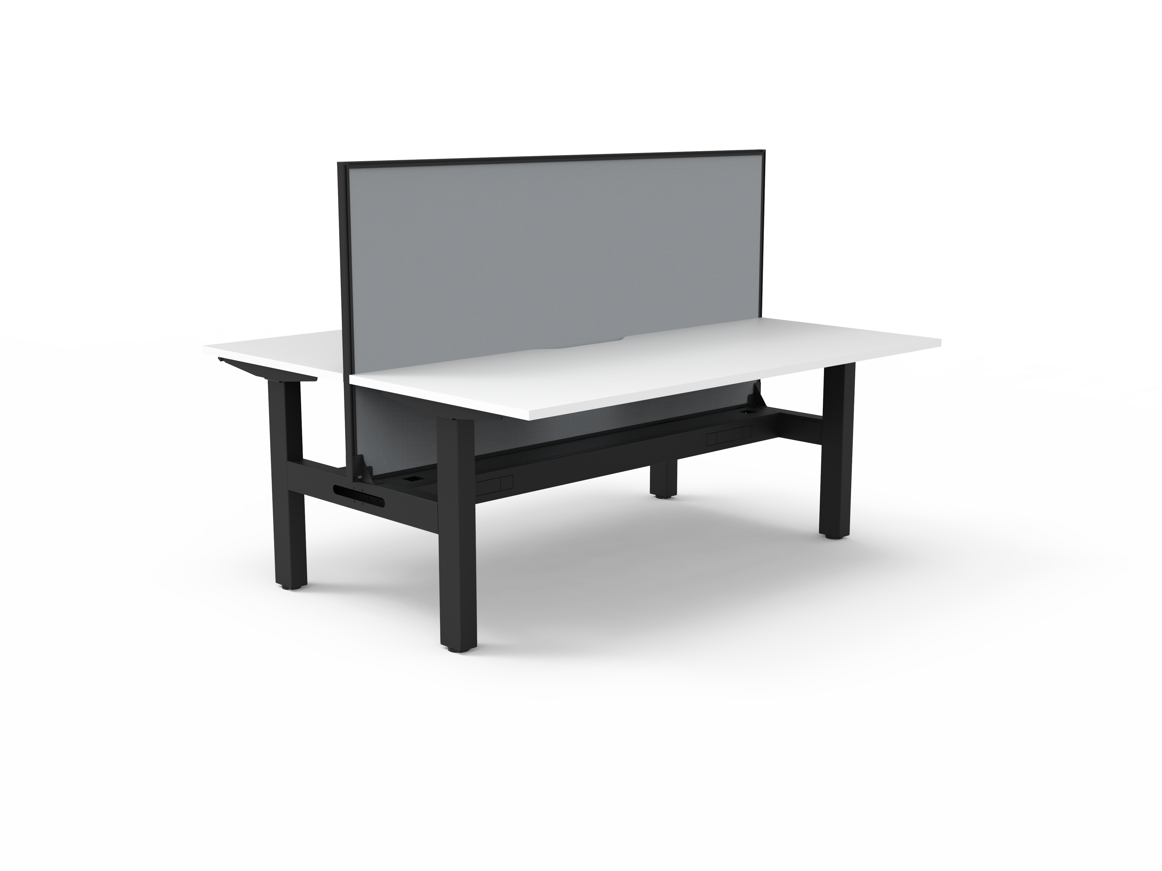 Rapidline Boost Static fixed height back to back workstation, E0 rated Natural White top on a black satin powdercoated frame. Supplied product image for model SB2PWSCT1875 NW/BL. View 1.