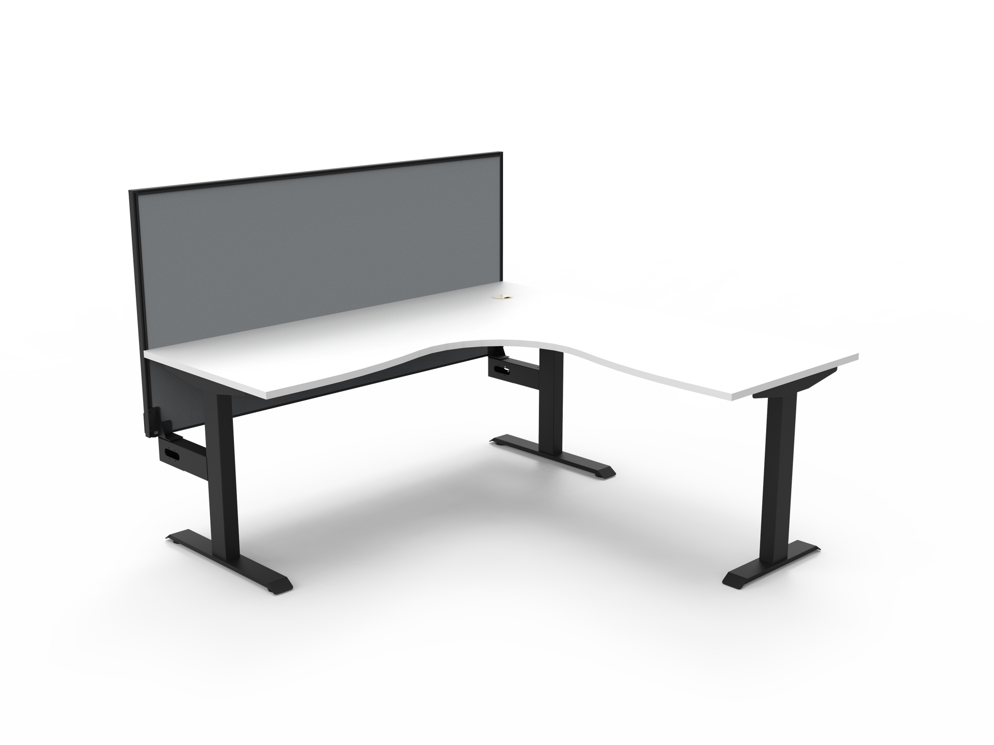 Rapidline Boost Static fixed height corner workstation, E0 rated Natural White top on a black satin powdercoated frame. Supplied product image for model SBCNRWS1P1818 NW/BL. View 1.