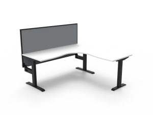 Rapidline Boost Static fixed height corner workstation, E0 rated Natural White top on a black satin powdercoated frame. Supplied product image for model SBCNRWS1P1818 NW/BL. View 1.