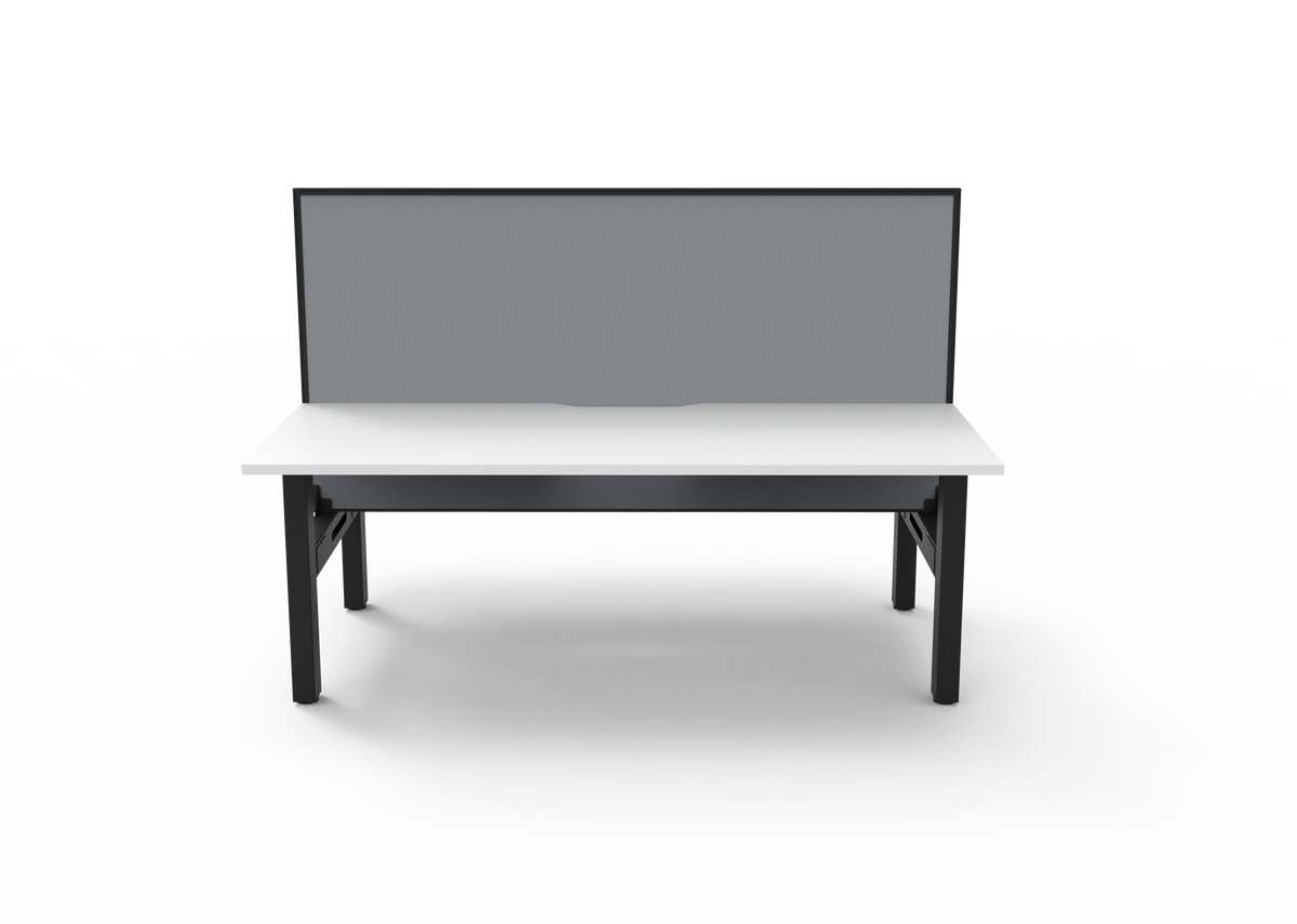 Rapidline Boost Static fixed height back to back workstation, E0 rated Natural White top on a black satin powdercoated frame. Supplied product image for model SB2PWS1875 NW/BL. View 2.