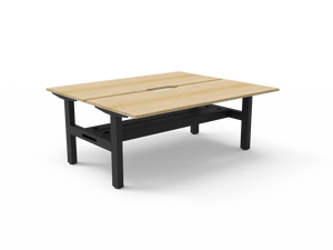 Rapidline Boost Static fixed height back to back workstation, E0 rated Natural Oak top on a black satin powdercoated frame. Supplied product image for model SB2PCT1575 NO/BL. View 1.