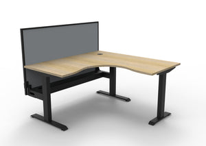 Rapidline Boost Static fixed height corner workstation, E0 rated Natural Oak top on a black satin powdercoated frame. Supplied product image for model SBCNRWSCT1P1515 NO/BL. View 1.