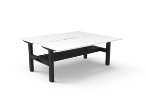 Rapidline Boost Static fixed height back to back workstation, E0 rated Natural White top on a black satin powdercoated frame. Supplied product image for model SB2PCT1575 NW/BL. View 1.