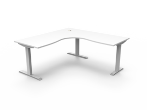 Rapidline Boost Static fixed height corner workstation, E0 rated Natural White top on a white satin powdercoated frame. Supplied product image for model SBCNR1P1818 NW/WS. View 1.
