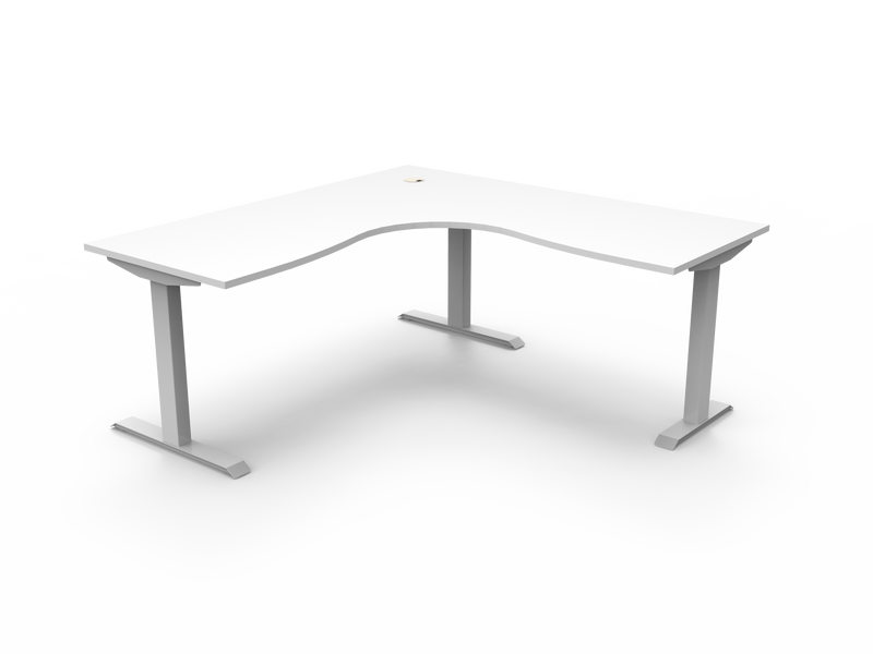 Rapidline Boost Static fixed height corner workstation, E0 rated Natural White top on a white satin powdercoated frame. Supplied product image for model SBCNR1P1818 NW/WS. View 1.