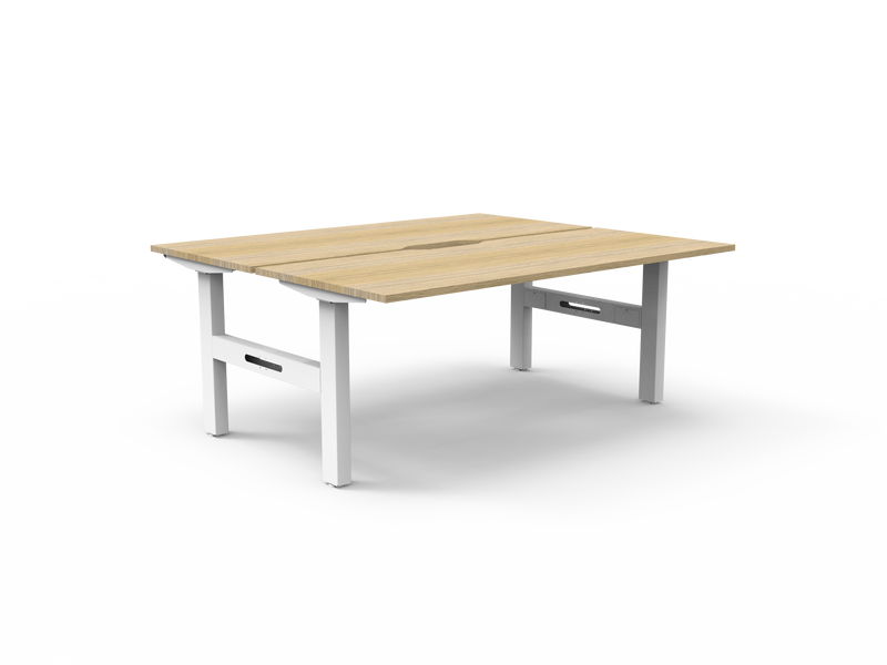 Rapidline Boost Static fixed height back to back workstation, E0 rated Natural Oak top on a white satin powdercoated frame. Supplied product image for model SB2P1575 NO/WS. View 1.