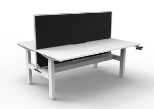 Rapidline Boost Crank manual height adjustable back to back workstation, E0 rated Natural White top on a white satin powdercoated frame. Supplied product image for model BC2PWSCT1575 NW/WS. View 1.