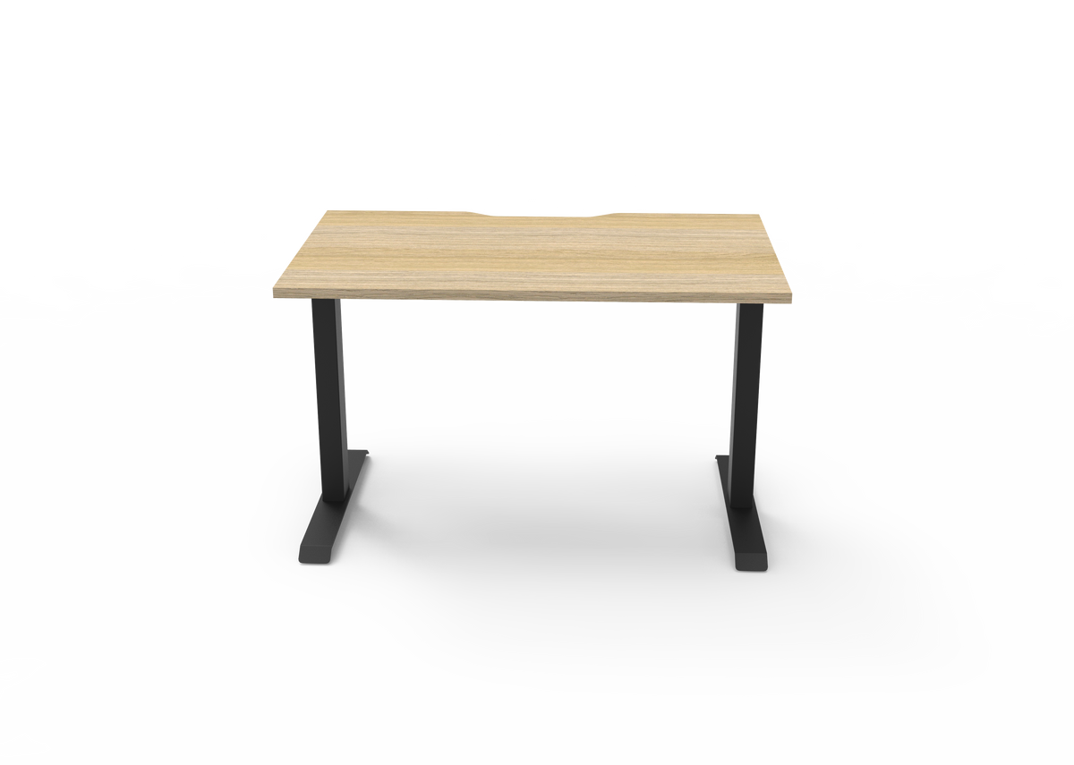 Rapidline Boost Static fixed height single sided workstation, E0 rated Natural Oak top on a black satin powdercoated frame. Supplied product image for model SB1P1275 NO/BL. View 2.