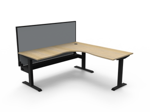Rapidline Boost Static fixed height corner workstation, E0 rated Natural Oak top on a black satin powdercoated frame. Supplied product image for model SBCNRWSCT1P1818 NO/BL. View 1.