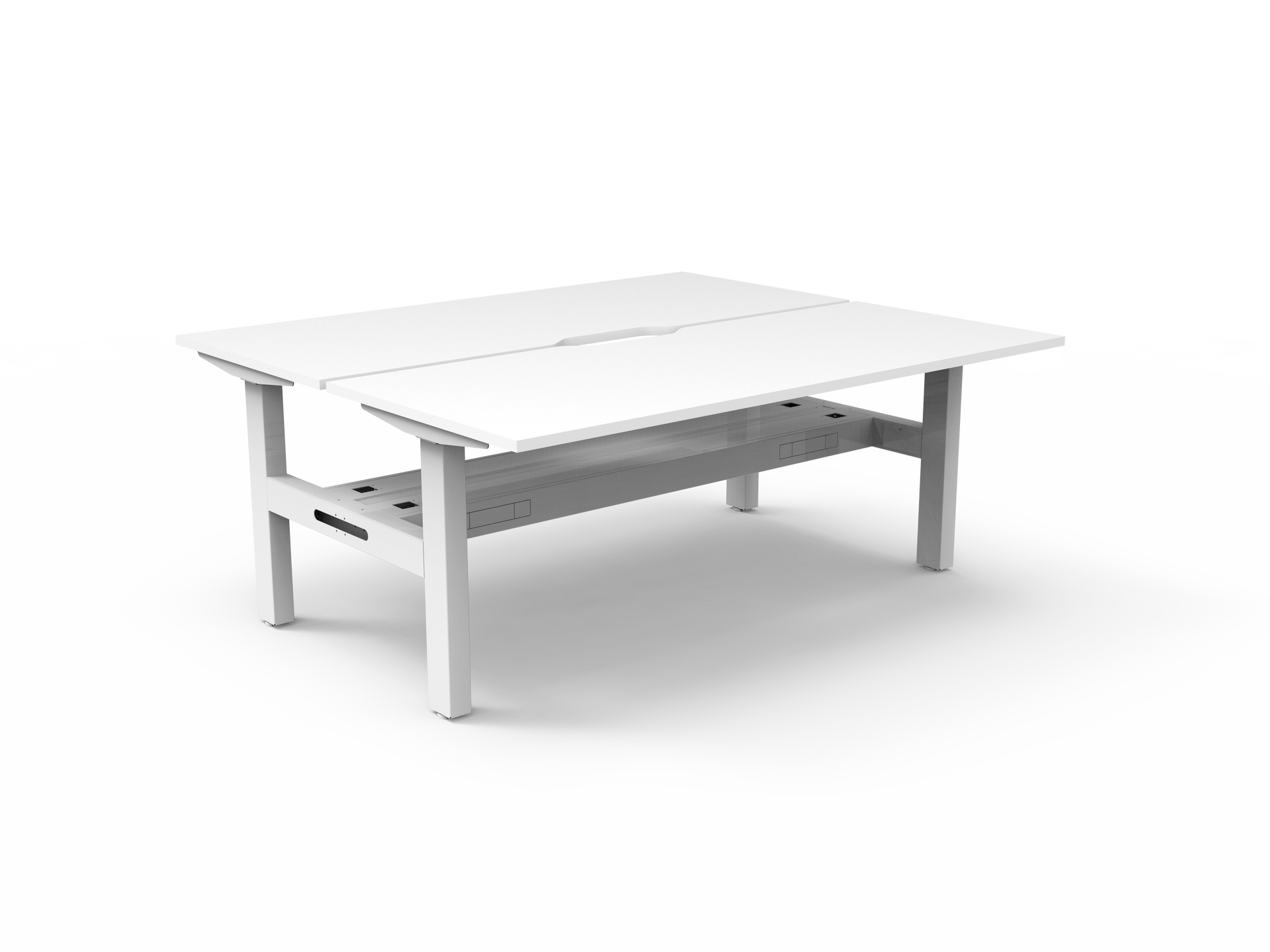 Rapidline Boost Static fixed height back to back workstation, E0 rated Natural White top on a white satin powdercoated frame. Supplied product image for model SB2PCT1575 NW/WS. View 1.