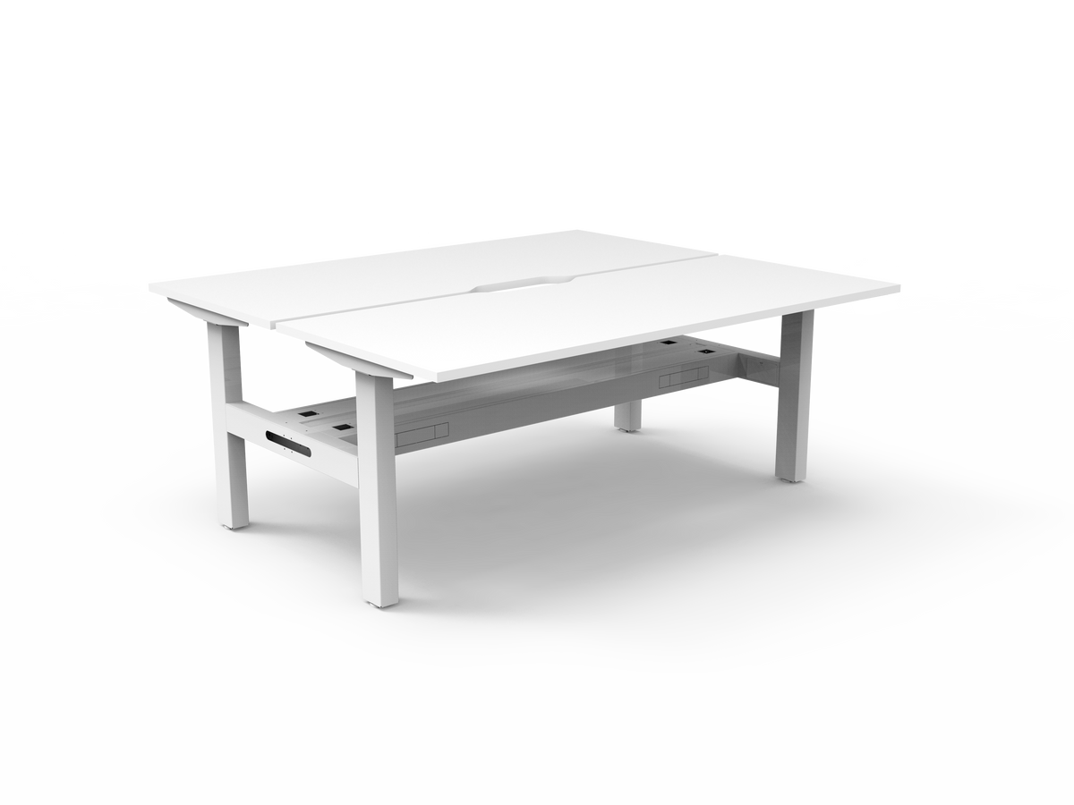 Rapidline Boost Static fixed height back to back workstation, E0 rated Natural White top on a white satin powdercoated frame. Supplied product image for model SB2PCT1575 NW/WS. View 1.