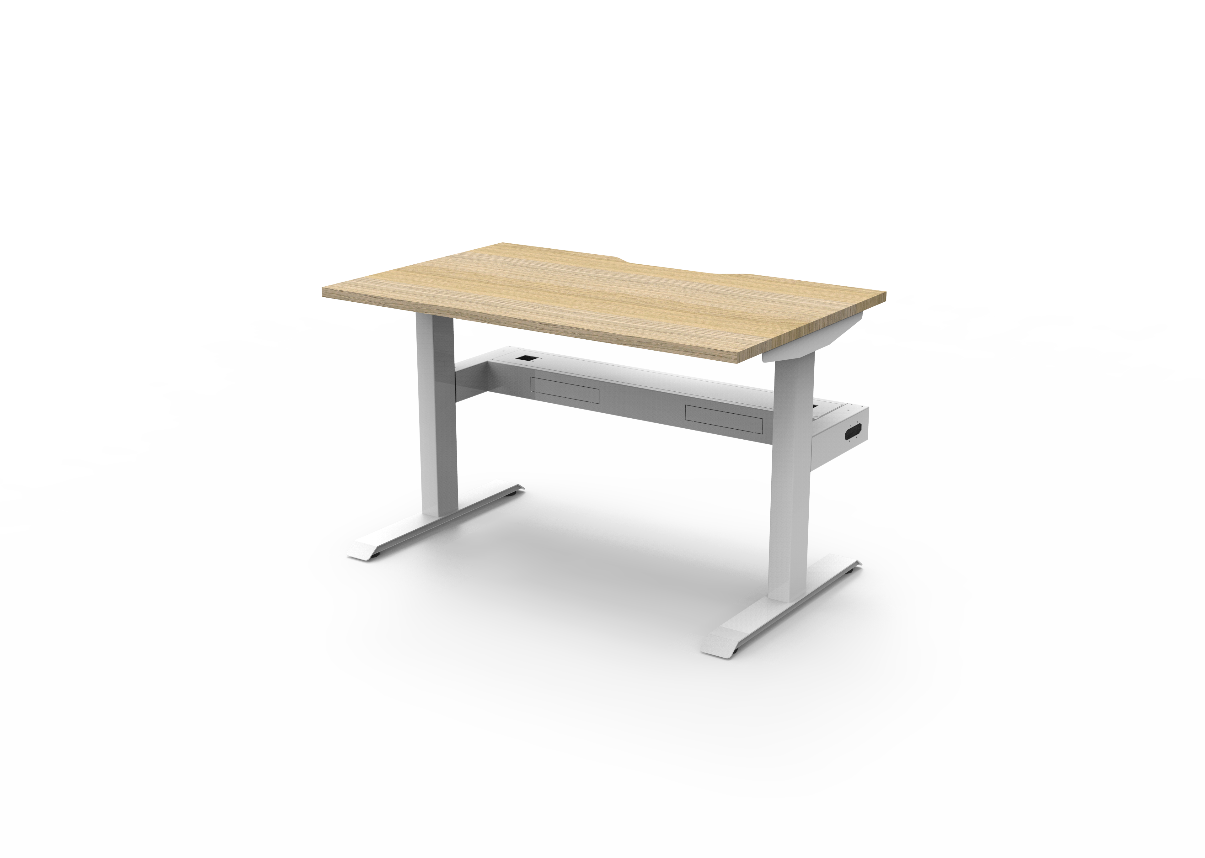 Rapidline Boost Static fixed height single sided workstation, E0 rated Natural Oak top on a white satin powdercoated frame. Supplied product image for model SB1PCT1275 NO/WS. View 4.