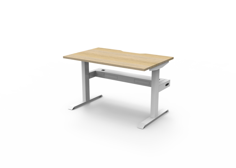 Rapidline Boost Static fixed height single sided workstation, E0 rated Natural Oak top on a white satin powdercoated frame. Supplied product image for model SB1PCT1275 NO/WS. View 4.