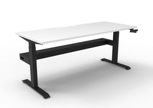 Rapidline Boost Crank manual height adjustable single sided workstation, E0 rated Natural White top on a black satin powdercoated frame. Supplied product image for model BC1PCT1575 NW/BL. View 1.