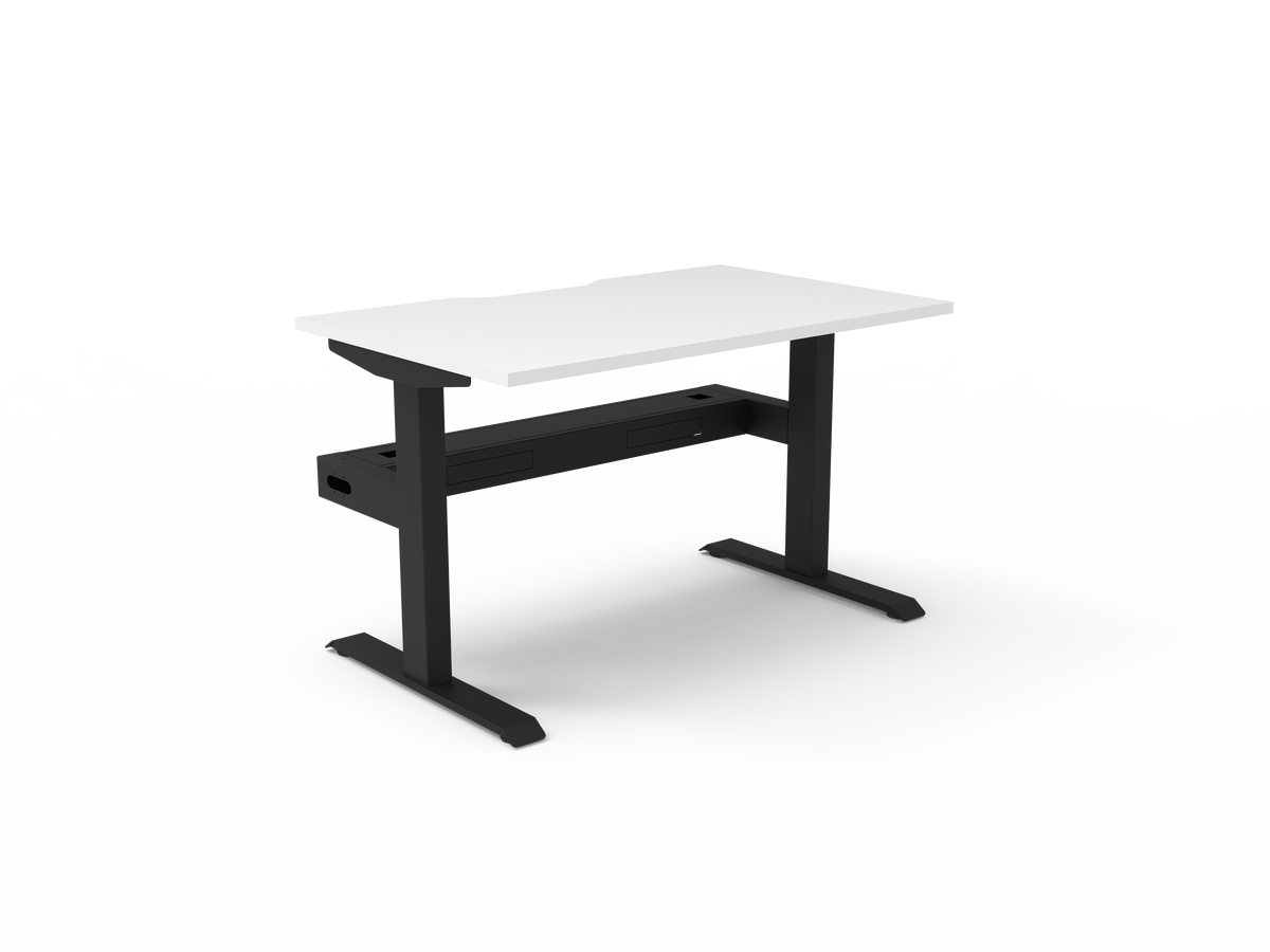 Rapidline Boost Static fixed height single sided workstation, E0 rated Natural White top on a black satin powdercoated frame. Supplied product image for model SB1PCT1275 NW/BL. View 1.