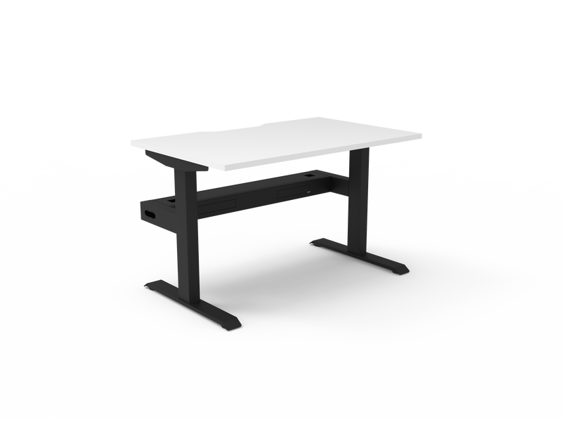 Rapidline Boost Static fixed height single sided workstation, E0 rated Natural White top on a black satin powdercoated frame. Supplied product image for model SB1PCT1275 NW/BL. View 1.