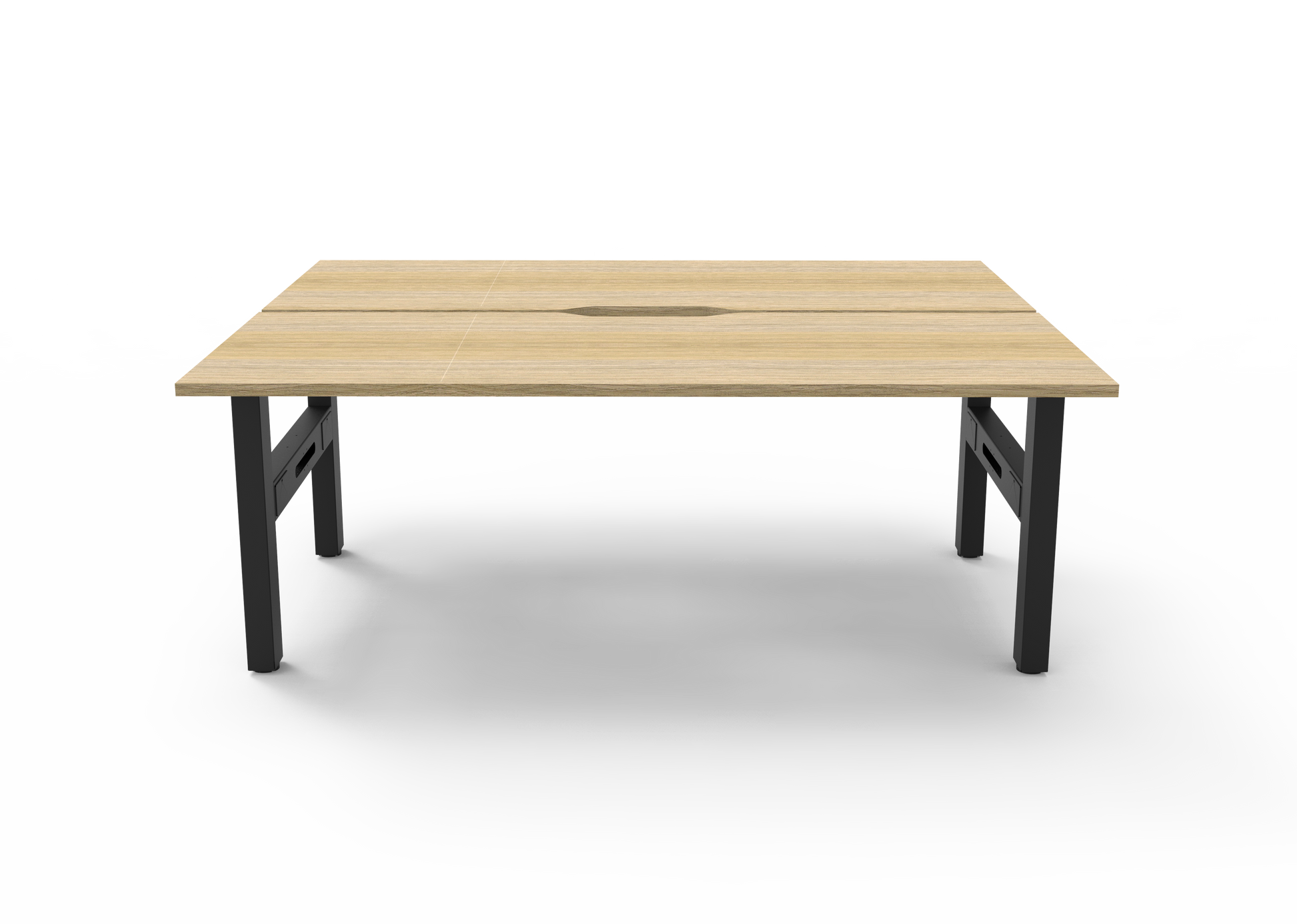 Rapidline Boost Static fixed height back to back workstation, E0 rated Natural Oak top on a black satin powdercoated frame. Supplied product image for model SB2P1575 NO/BL. View 2.