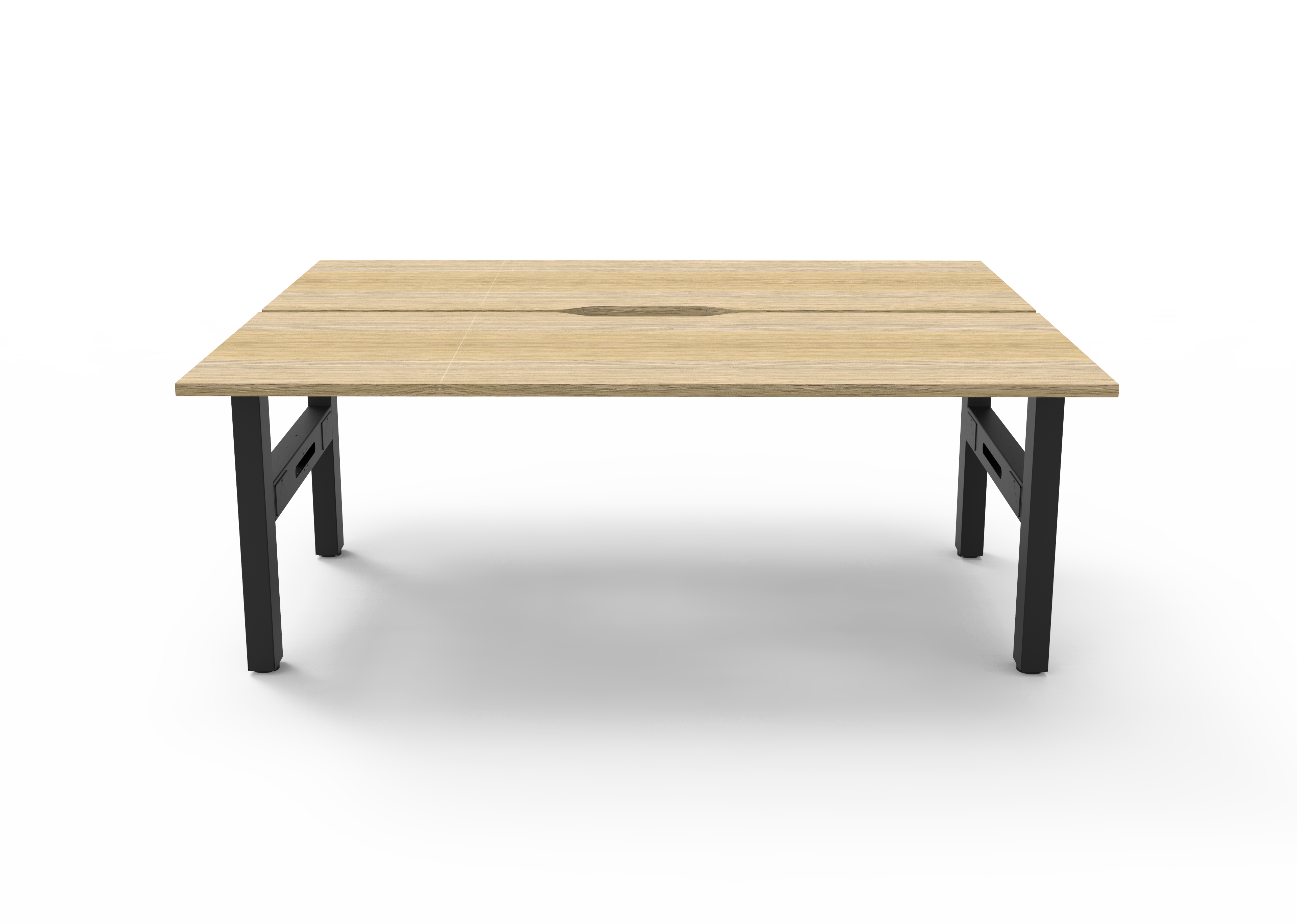 Rapidline Boost Static fixed height back to back workstation, E0 rated Natural Oak top on a black satin powdercoated frame. Supplied product image for model SB2P1575 NO/BL. View 2.