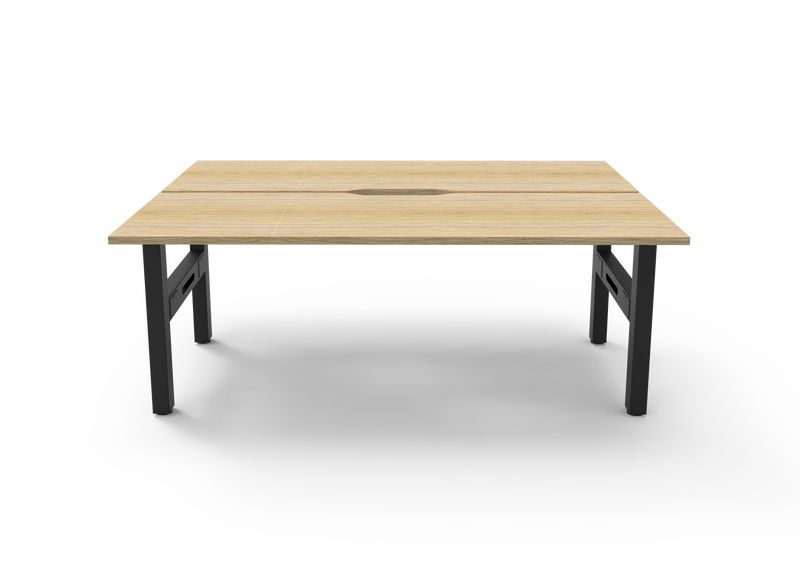 Rapidline Boost Static fixed height back to back workstation, E0 rated Natural Oak top on a black satin powdercoated frame. Supplied product image for model SB2P1575 NO/BL. View 2.