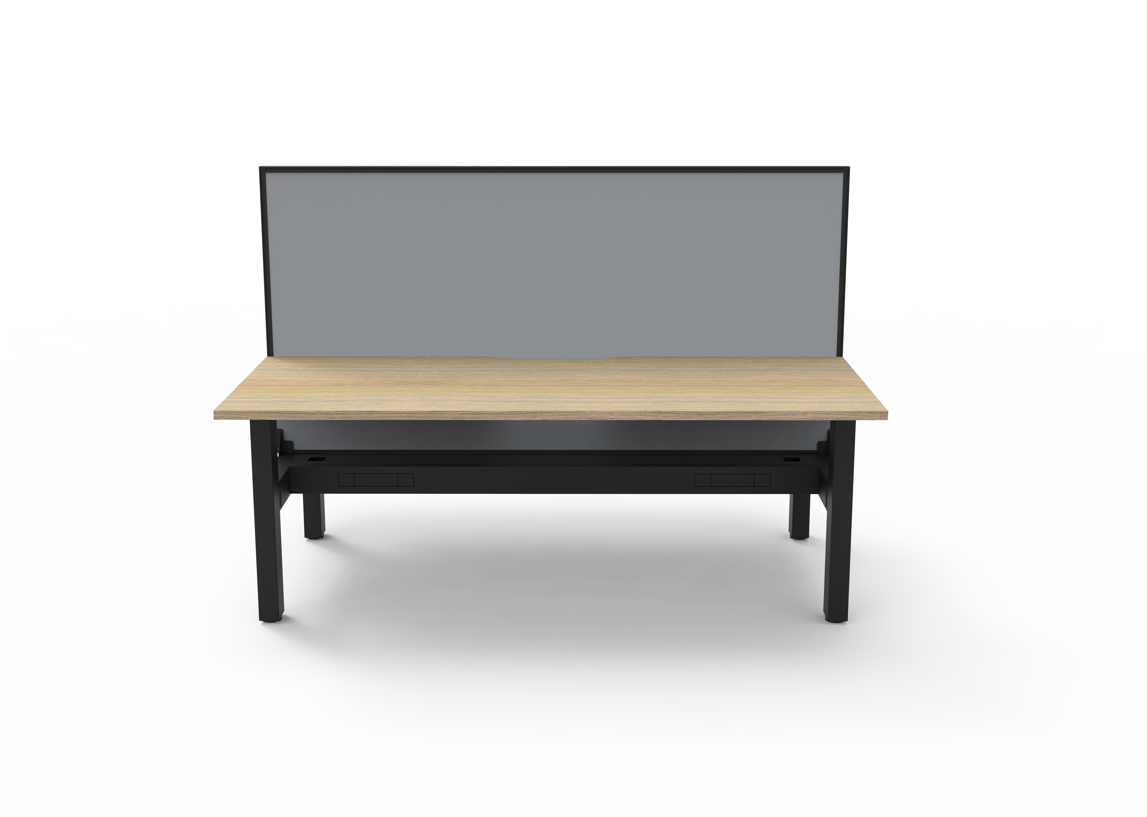 Rapidline Boost Static fixed height back to back workstation, E0 rated Natural Oak top on a black satin powdercoated frame. Supplied product image for model SB2PWSCT1875 NO/BL. View 2.
