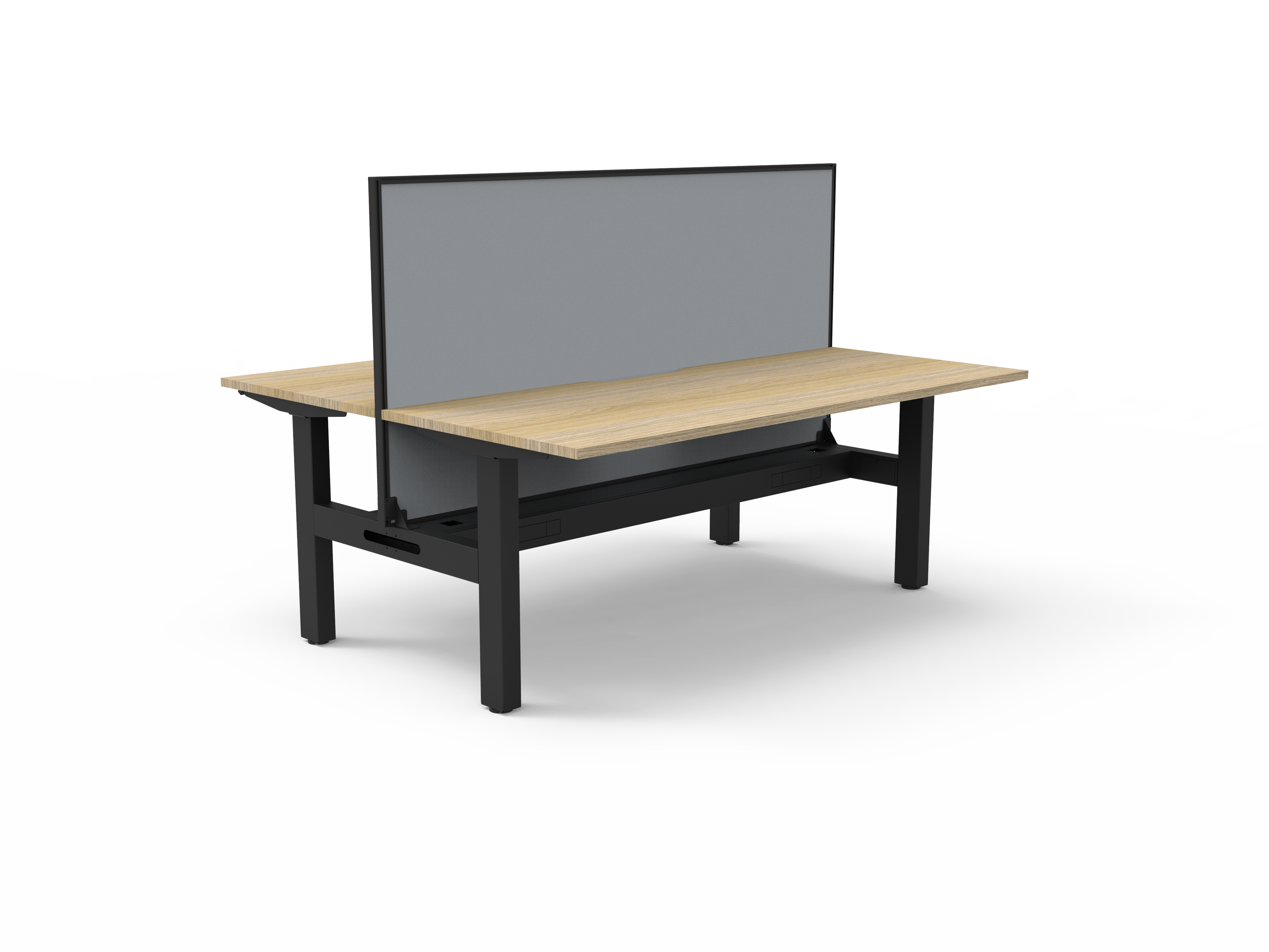 Rapidline Boost Static fixed height back to back workstation, E0 rated Natural Oak top on a black satin powdercoated frame. Supplied product image for model SB2PWSCT1875 NO/BL. View 1.