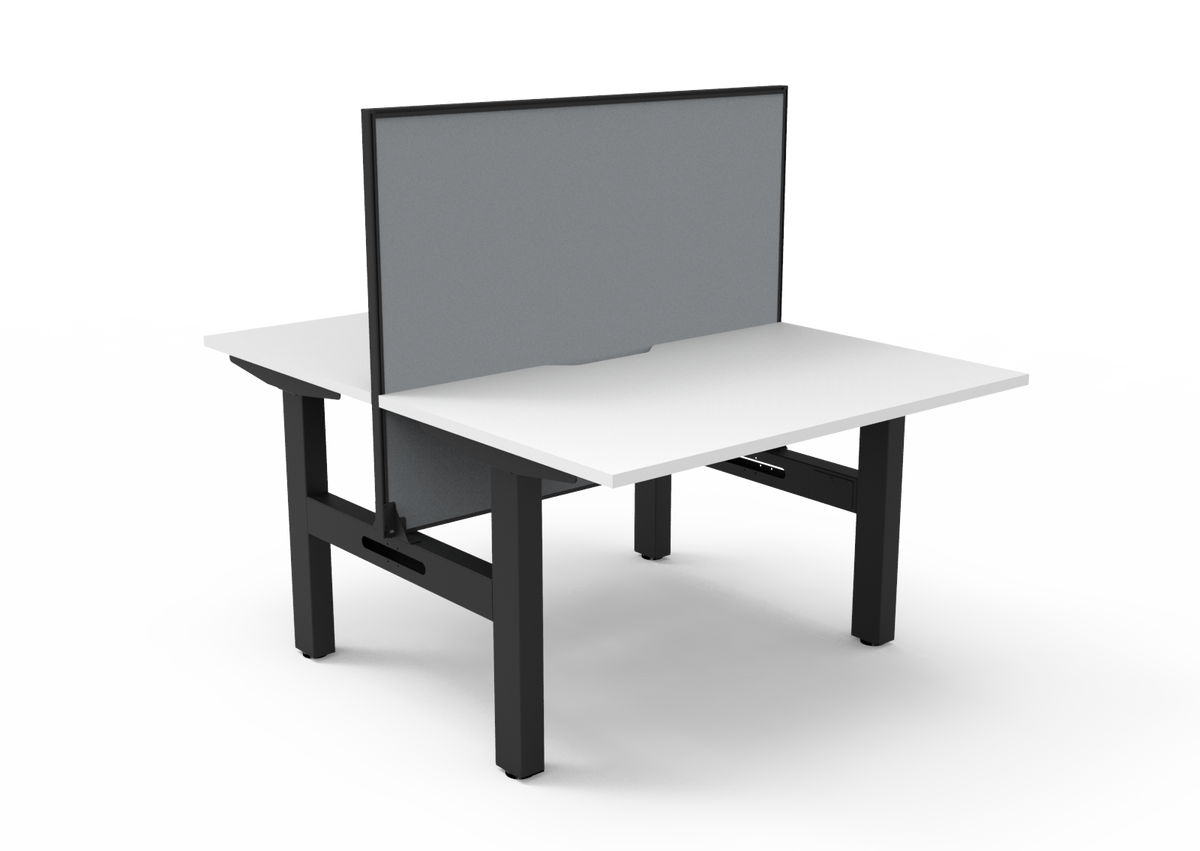 Rapidline Boost Static fixed height back to back workstation, E0 rated Natural White top on a black satin powdercoated frame. Supplied product image for model SB2PWS1275 NW/BL. View 1.