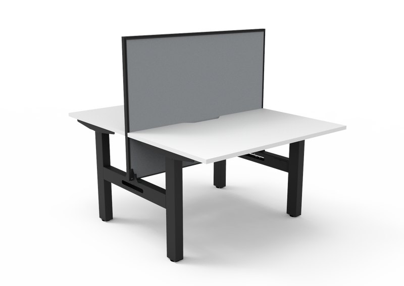 Rapidline Boost Static fixed height back to back workstation, E0 rated Natural White top on a black satin powdercoated frame. Supplied product image for model SB2PWS1275 NW/BL. View 1.