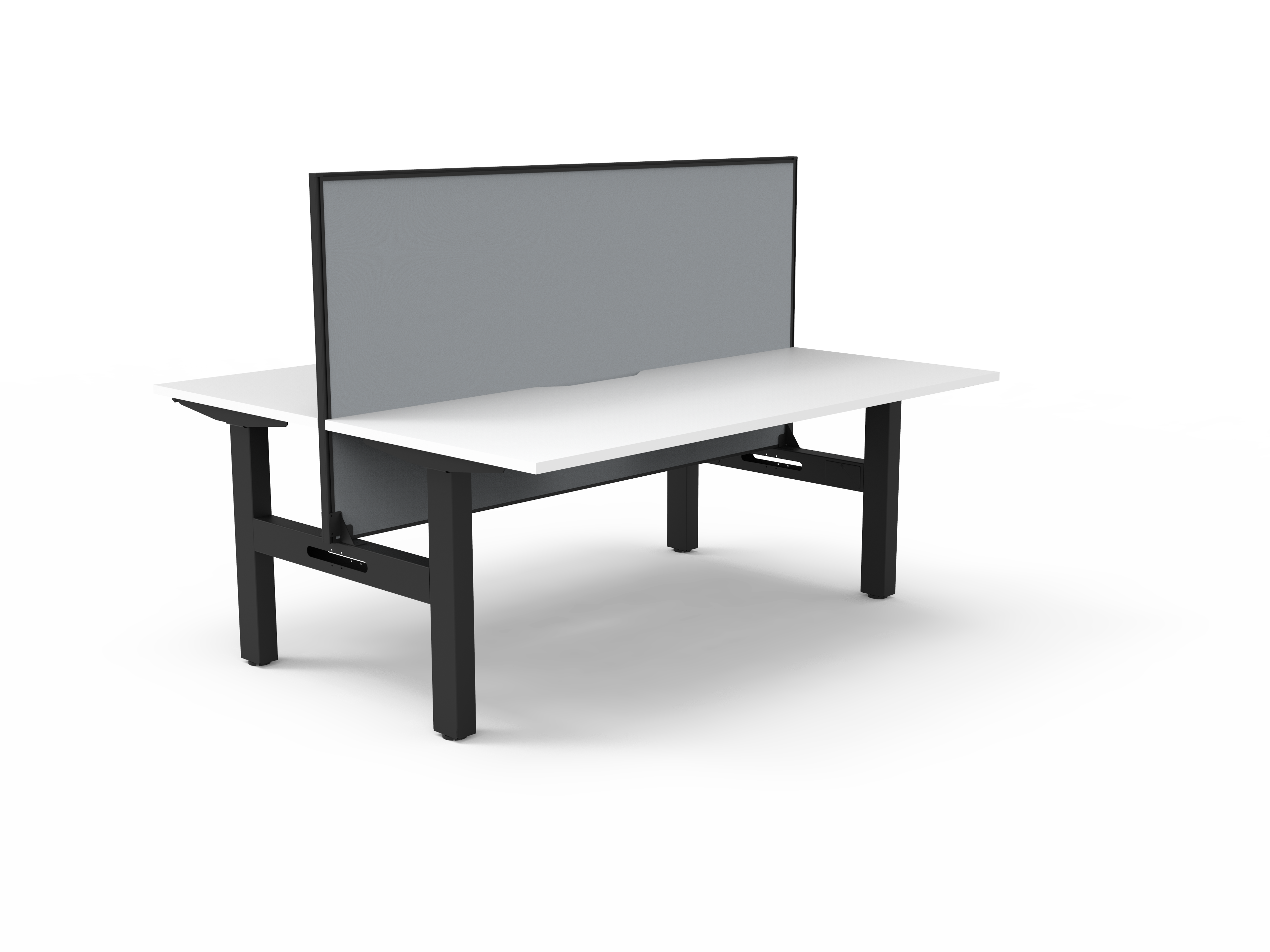 Rapidline Boost Static fixed height back to back workstation, E0 rated Natural White top on a black satin powdercoated frame. Supplied product image for model SB2PWS1875 NW/BL. View 1.