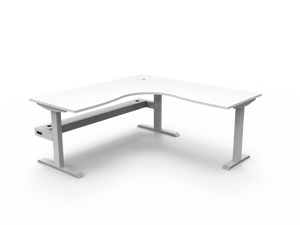 Rapidline Boost Static fixed height corner workstation, E0 rated Natural White top on a white satin powdercoated frame. Supplied product image for model SBCNRCT1P1818 NW/WS. View 1.
