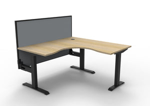 Rapidline Boost Static fixed height corner workstation, E0 rated Natural Oak top on a black satin powdercoated frame. Supplied product image for model SBCNRWS1P1515 NO/BL. View 1.