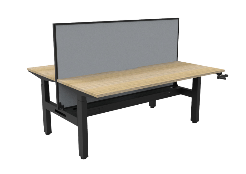 Rapidline Boost Crank manual height adjustable back to back workstation, E0 rated Natural Oak top on a black satin powdercoated frame. Supplied product image for model BC2PWSCT1275 NO/BL. View 2.