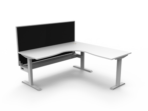 Rapidline Boost Static fixed height corner workstation, E0 rated Natural White top on a white satin powdercoated frame. Supplied product image for model SBCNRWSCT1P1818 NW/WS. View 1.