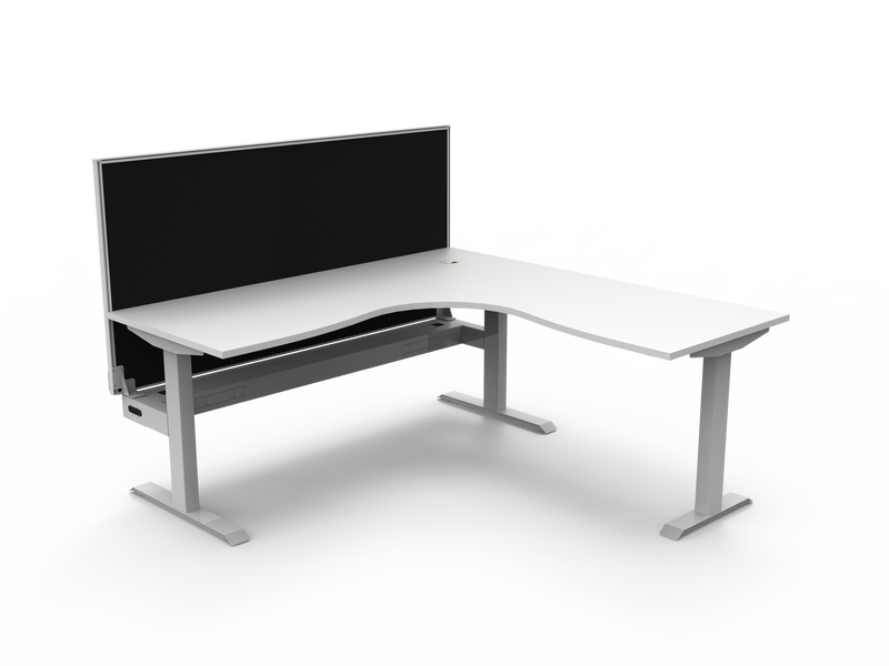 Rapidline Boost Static fixed height corner workstation, E0 rated Natural White top on a white satin powdercoated frame. Supplied product image for model SBCNRWSCT1P1818 NW/WS. View 1.