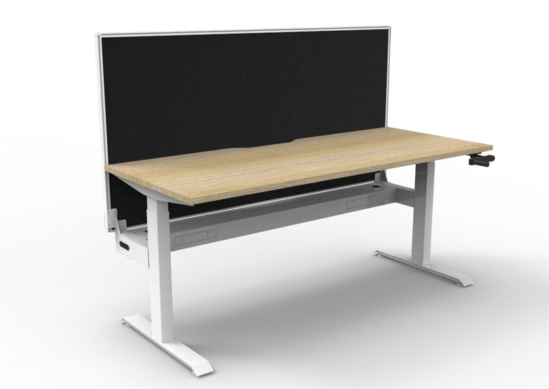 Rapidline Boost Crank manual height adjustable single sided workstation, E0 rated Natural Oak top on a white satin powdercoated frame. Supplied product image for model BC1PWSCT1875 NO/WS. View 1.