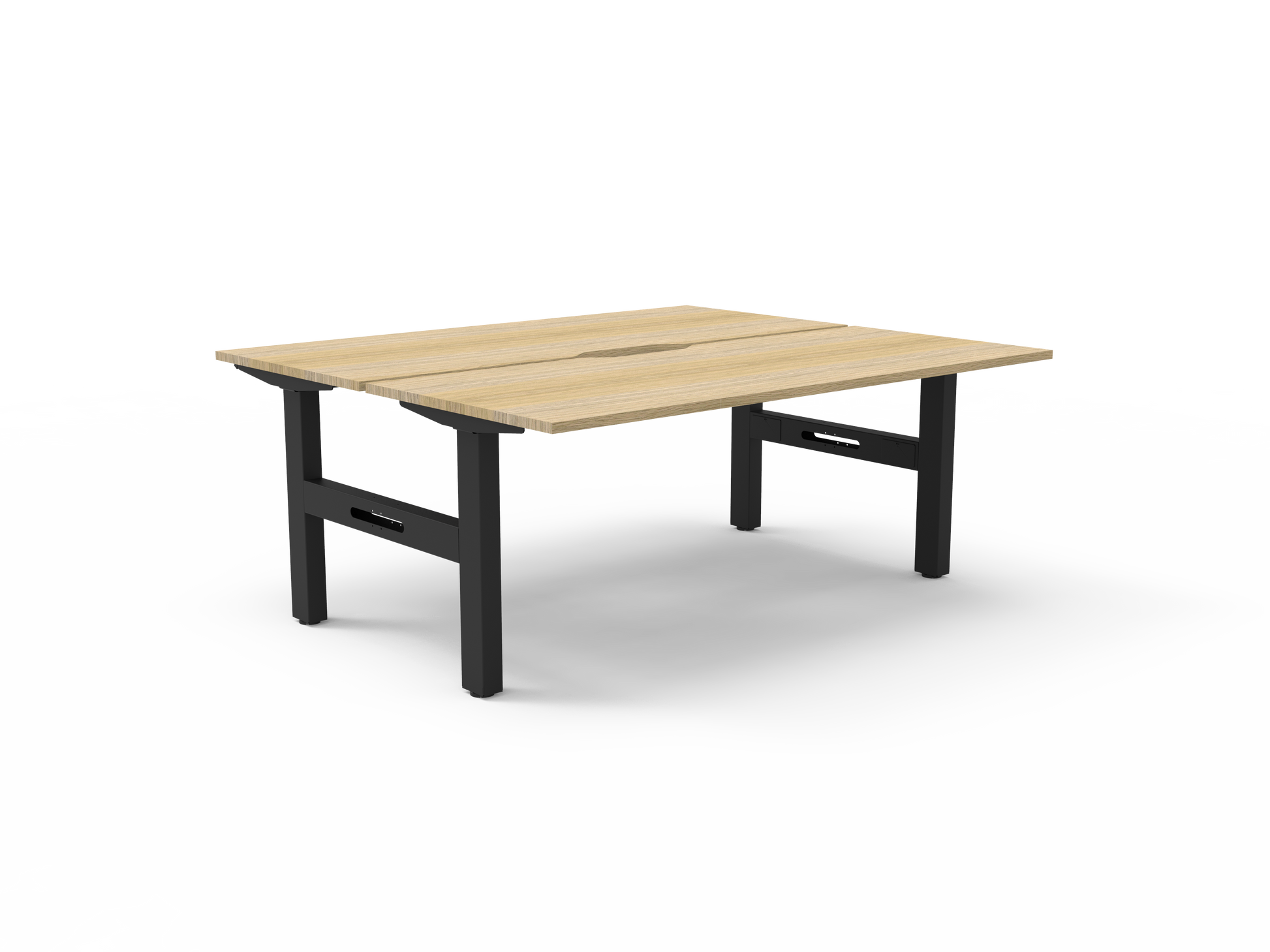 Rapidline Boost Static fixed height back to back workstation, E0 rated Natural Oak top on a black satin powdercoated frame. Supplied product image for model SB2P1575 NO/BL. View 1.