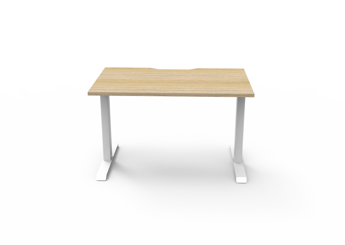 Rapidline Boost Static fixed height single sided workstation, E0 rated Natural Oak top on a white satin powdercoated frame. Supplied product image for model SB1P1275 NO/WS. View 2.