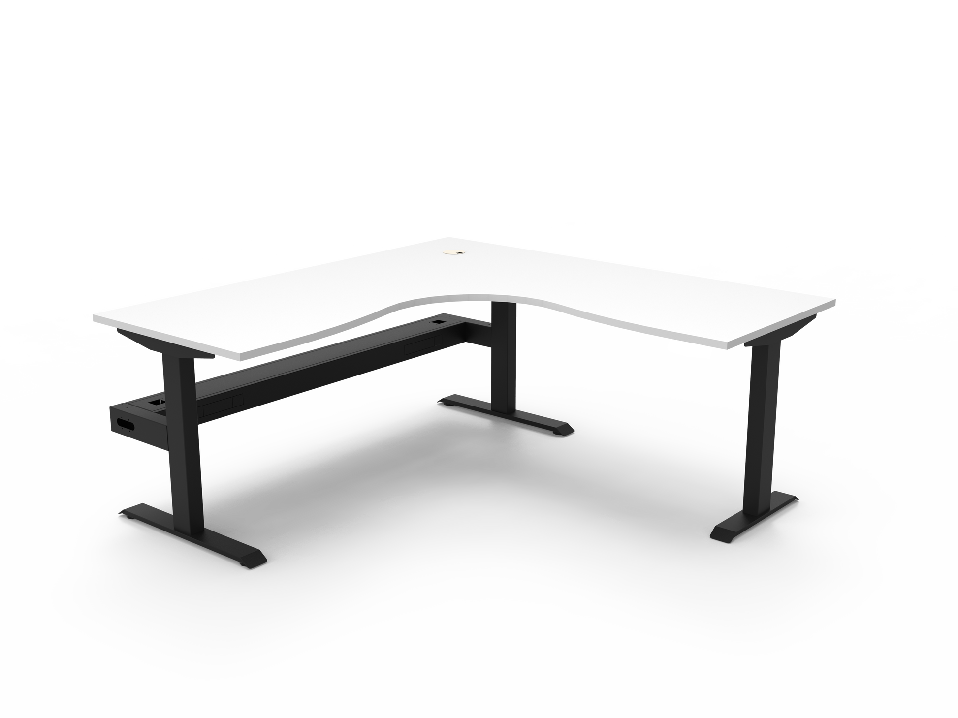 Rapidline Boost Static fixed height corner workstation, E0 rated Natural White top on a black satin powdercoated frame. Supplied product image for model SBCNRCT1P1818 NW/BL. View 1.