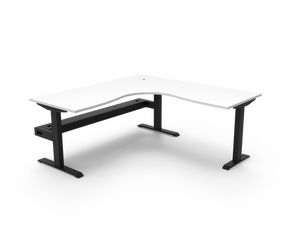 Rapidline Boost Static fixed height corner workstation, E0 rated Natural White top on a black satin powdercoated frame. Supplied product image for model SBCNRCT1P1818 NW/BL. View 1.