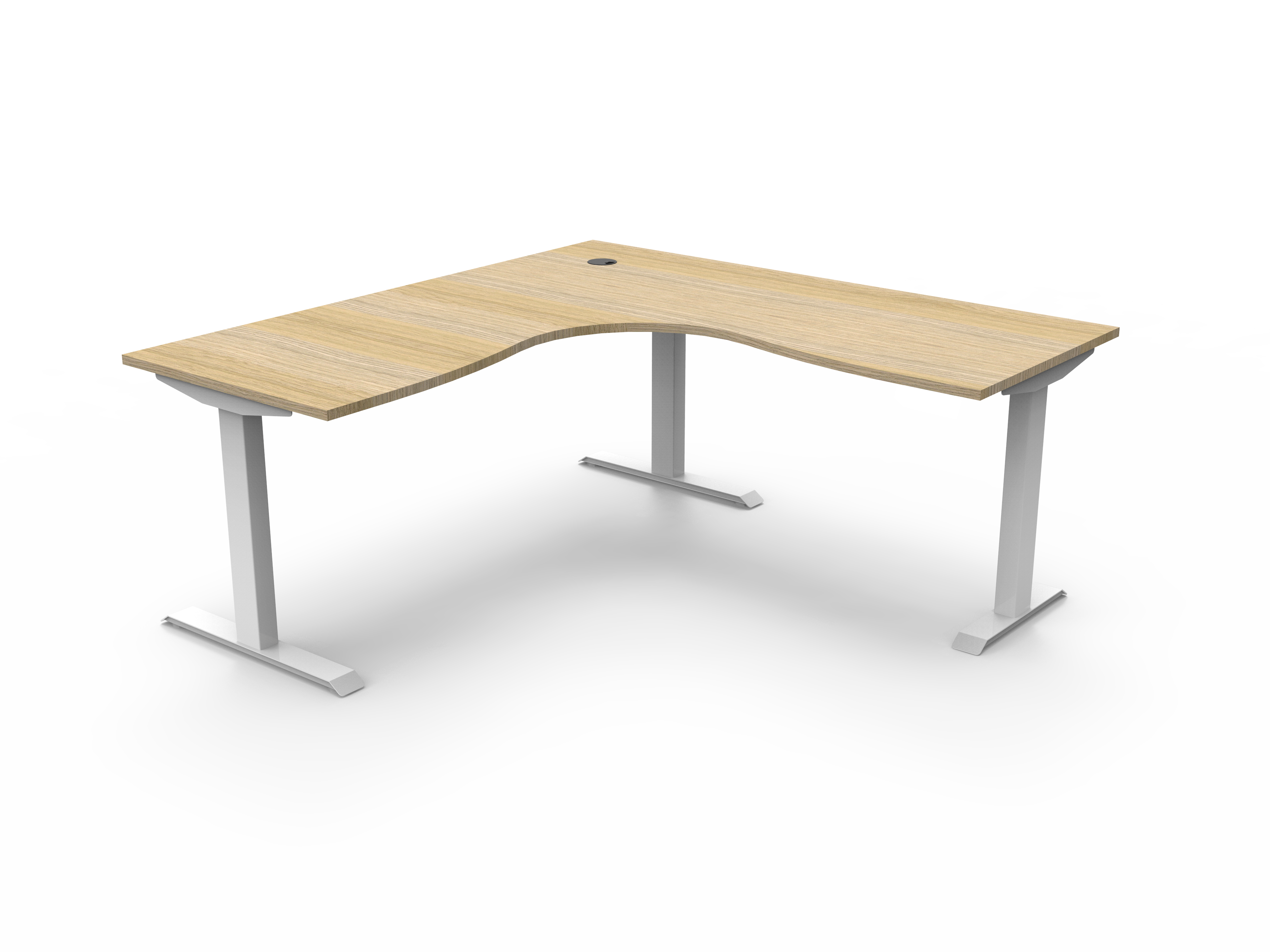 Rapidline Boost Static fixed height corner workstation, E0 rated Natural Oak top on a white satin powdercoated frame. Supplied product image for model SBCNR1P1818 NO/WS. View 1.