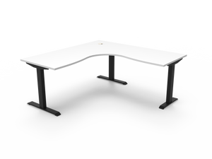 Rapidline Boost Static fixed height corner workstation, E0 rated Natural White top on a black satin powdercoated frame. Supplied product image for model SBCNR1P1818 NW/BL. View 1.