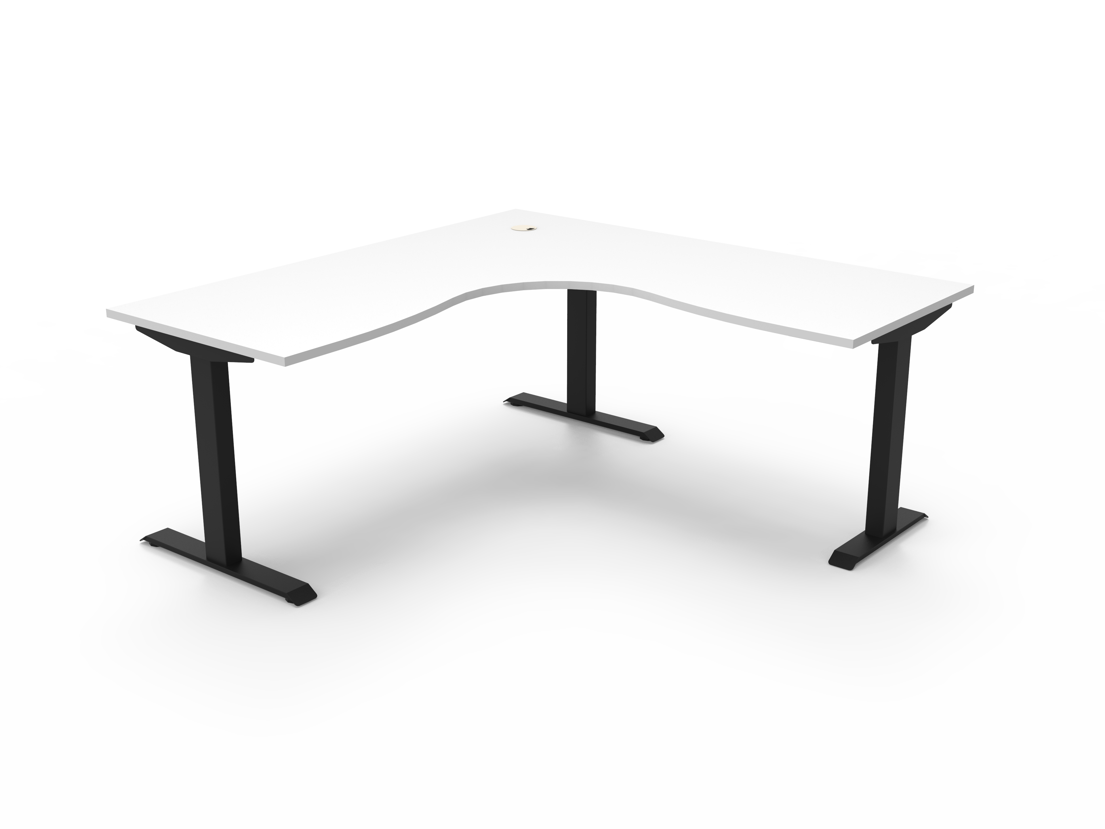 Rapidline Boost Static fixed height corner workstation, E0 rated Natural White top on a black satin powdercoated frame. Supplied product image for model SBCNR1P1818 NW/BL. View 1.