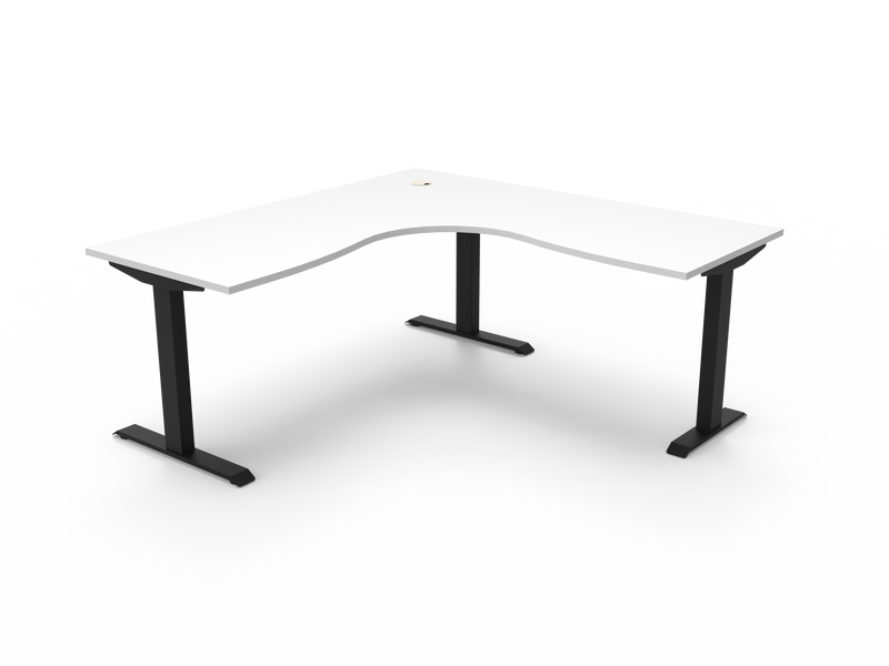 Rapidline Boost Static fixed height corner workstation, E0 rated Natural White top on a black satin powdercoated frame. Supplied product image for model SBCNR1P1818 NW/BL. View 1.