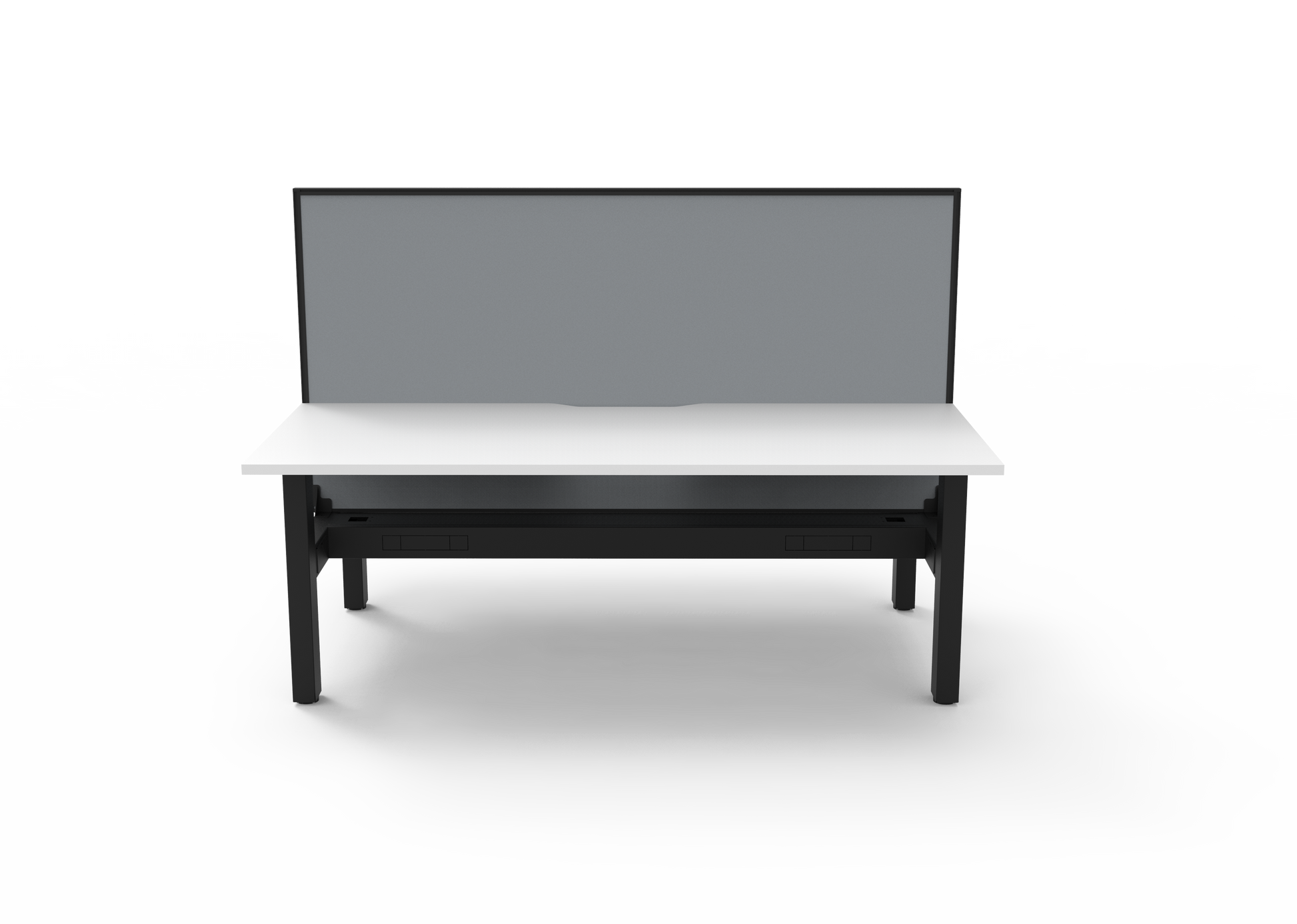 Rapidline Boost Static fixed height back to back workstation, E0 rated Natural White top on a black satin powdercoated frame. Supplied product image for model SB2PWSCT1575 NW/BL. View 2.