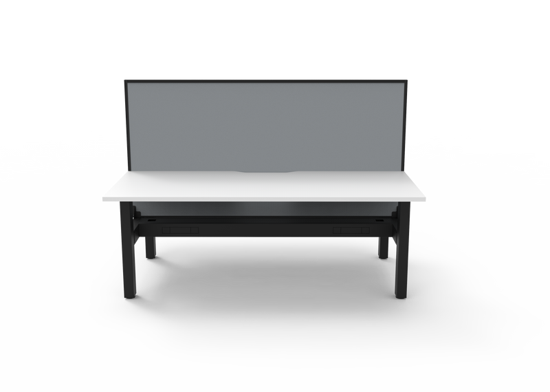Rapidline Boost Static fixed height back to back workstation, E0 rated Natural White top on a black satin powdercoated frame. Supplied product image for model SB2PWSCT1575 NW/BL. View 2.