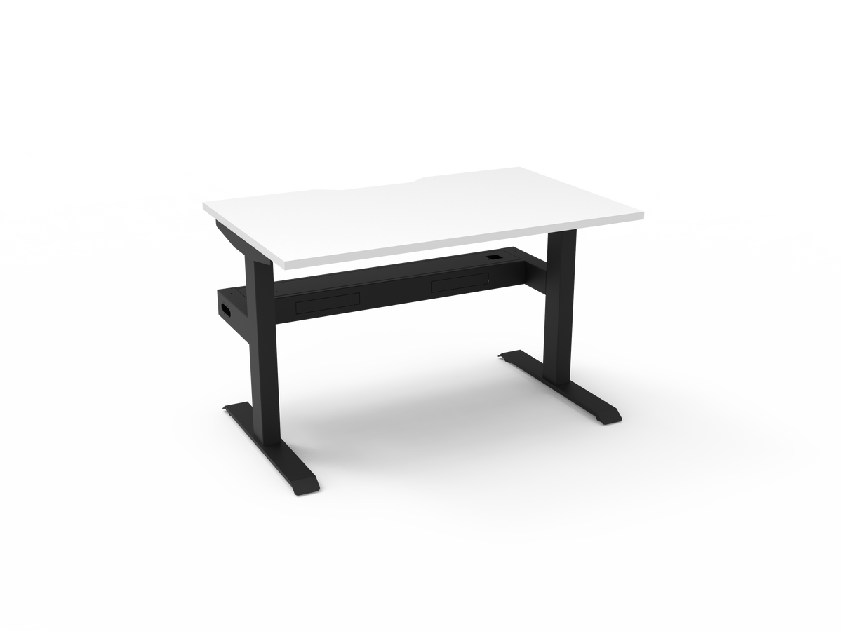 Rapidline Boost Static fixed height single sided workstation, E0 rated Natural White top on a black satin powdercoated frame. Supplied product image for model SB1PCT1275 NW/BL. View 2.