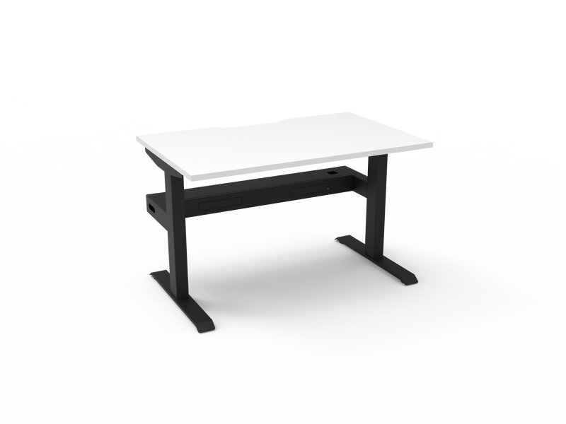 Rapidline Boost Static fixed height single sided workstation, E0 rated Natural White top on a black satin powdercoated frame. Supplied product image for model SB1PCT1275 NW/BL. View 2.