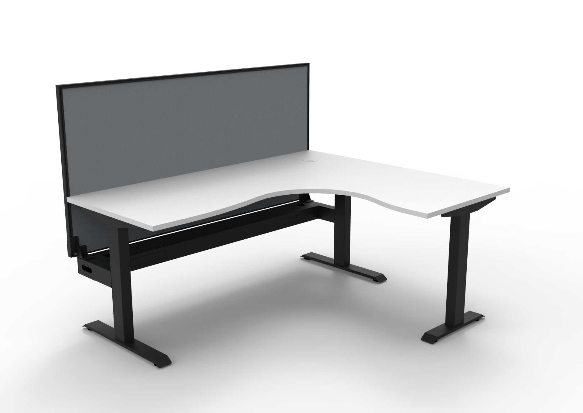Rapidline Boost Static fixed height corner workstation, E0 rated Natural White top on a black satin powdercoated frame. Supplied product image for model SBCNRWSCT1P1815 NW/BL. View 1.