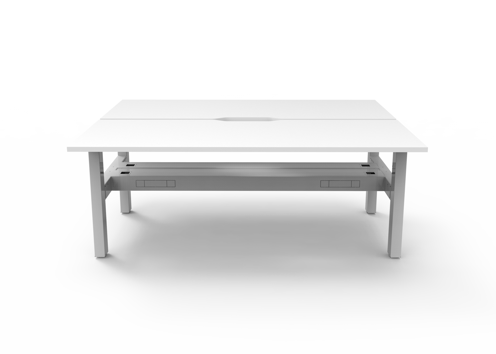 Rapidline Boost Static fixed height back to back workstation, E0 rated Natural White top on a white satin powdercoated frame. Supplied product image for model SB2PCT1575 NW/WS. View 2.