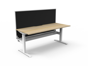 Rapidline Boost Static fixed height single sided workstation, E0 rated Natural Oak top on a white satin powdercoated frame. Supplied product image for model SB1PWSCT1575 NO/WS. View 1.