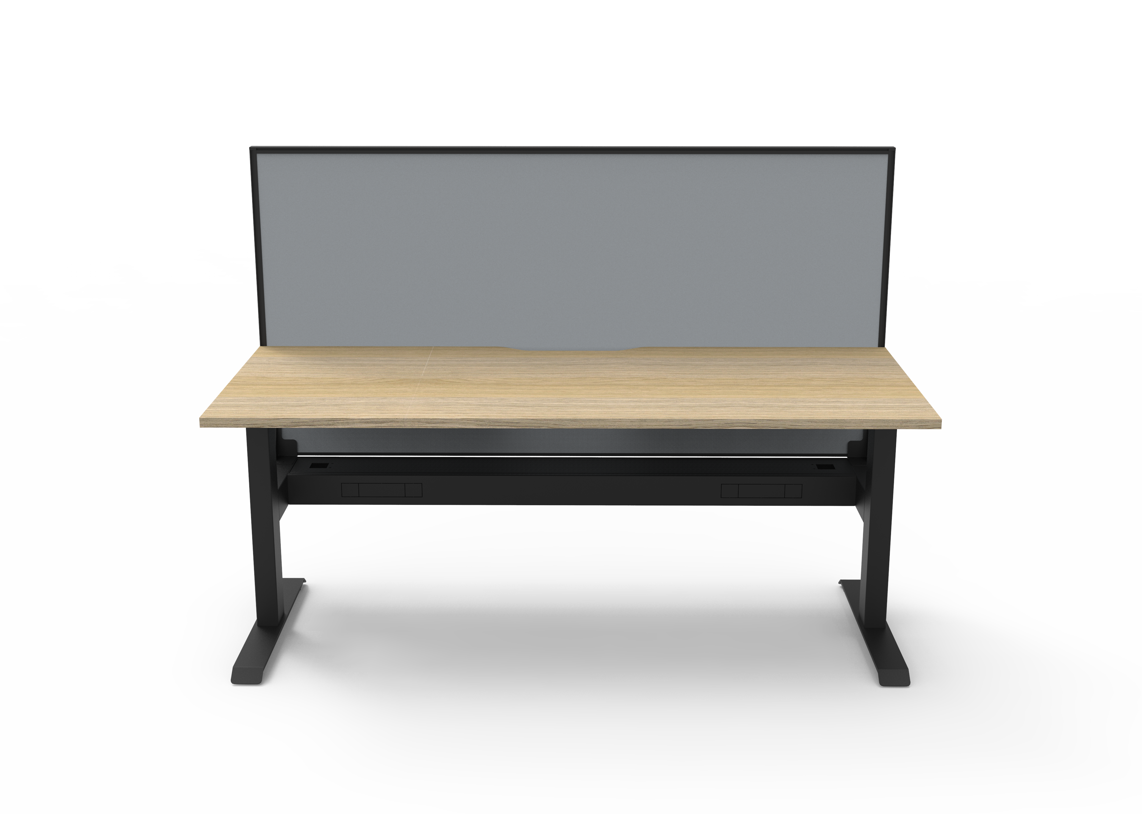 Rapidline Boost Static fixed height single sided workstation, E0 rated Natural Oak top on a black satin powdercoated frame. Supplied product image for model SB1PWSCT1575 NO/BL. View 2.